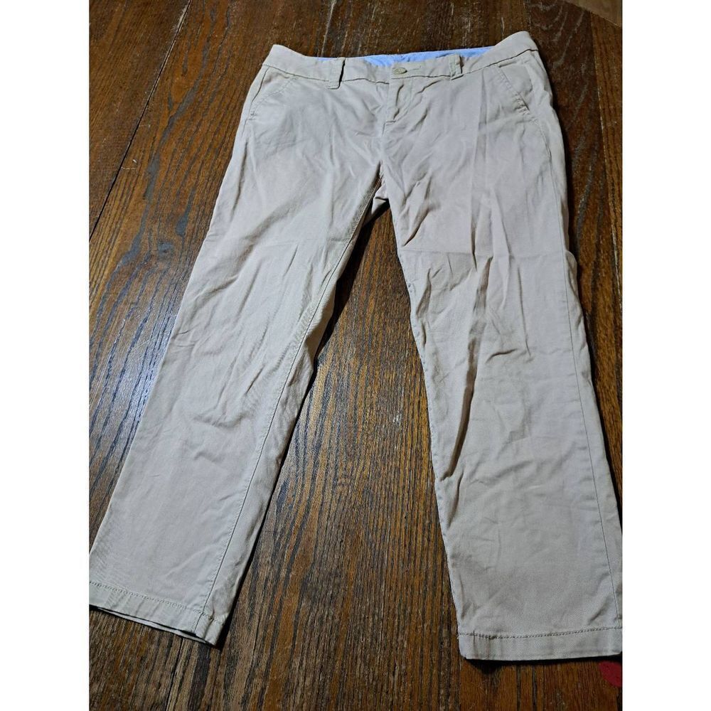 Size 4P JCPenny Flat Front Khaki Tan Capri Pants Skimmers with Pockets Belt Loop